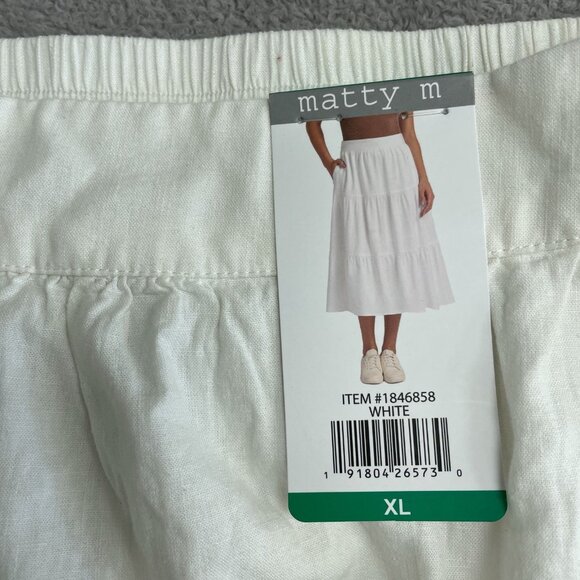 NEW Matty M Linen Blend Women's XL White Tiered Midi Skirt - Picture 6 of 10
